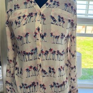 Women's Palm Tree Blouse Express Portofino Shirt with Floral Pattern Small
